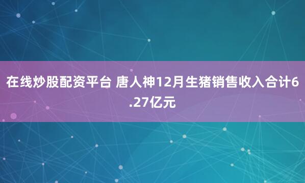在线炒股配资平台 唐人神12月生猪销售收入合计6.27亿元